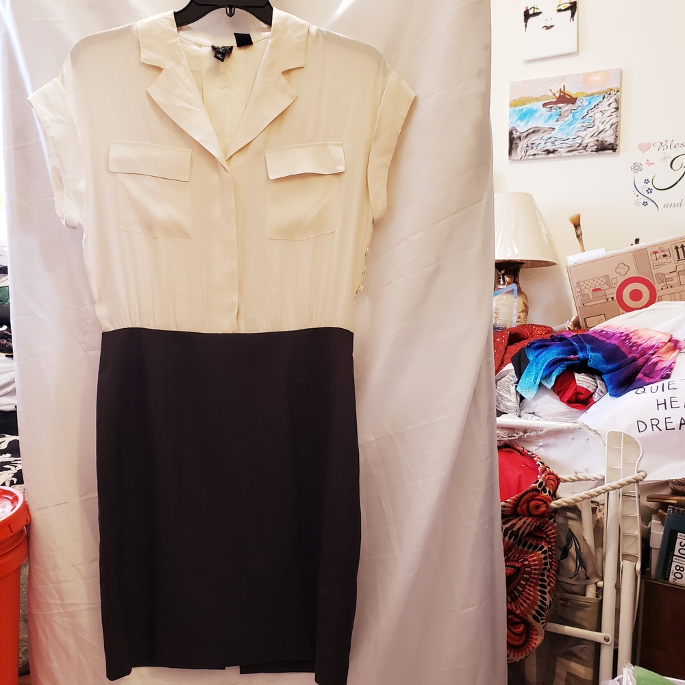Worth SILK & WOOL Cream and Black Dress
